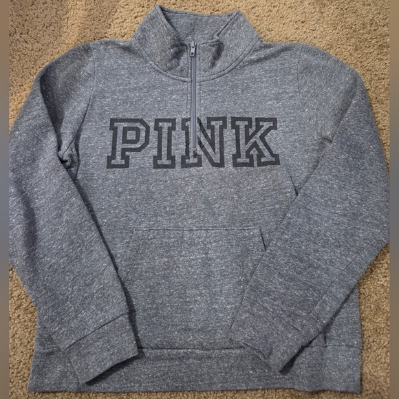 PINK Victoria's Secret Tops - PINK Victoria's Secret Large Half Zip Spellout Sweatshirt